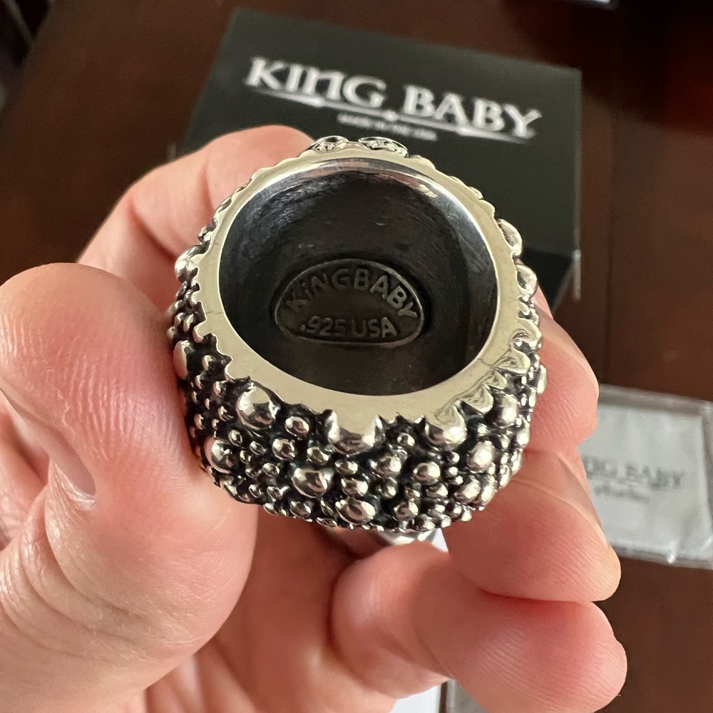 King Baby Sting Ray Texture Ring with Too Hat Spotted Turquoise Cabochon.